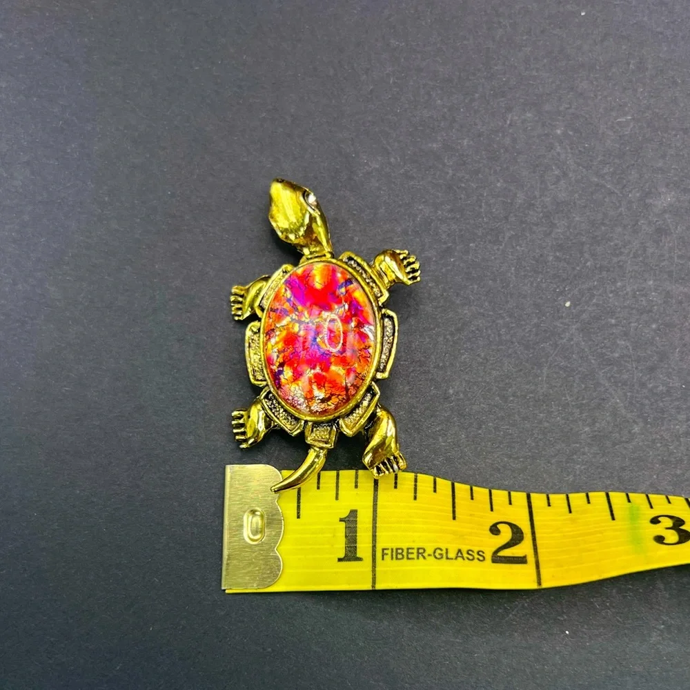 Vintage Turtle Gold Pink Red Turtle Brooch Pin
